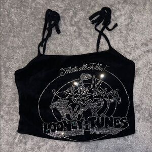 Dolls Kill x Looney Tunes Double‑Tie Rhinestone Halter Top – Size S